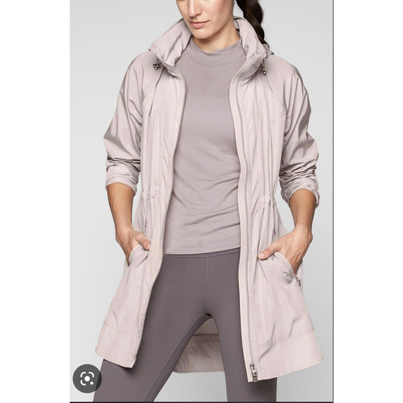 Athleta Jackets & Blazers - Athleta Drip Drop Jacket Pink Full Zip Hooded Water Repellent Rain Coat‎ Sz XS